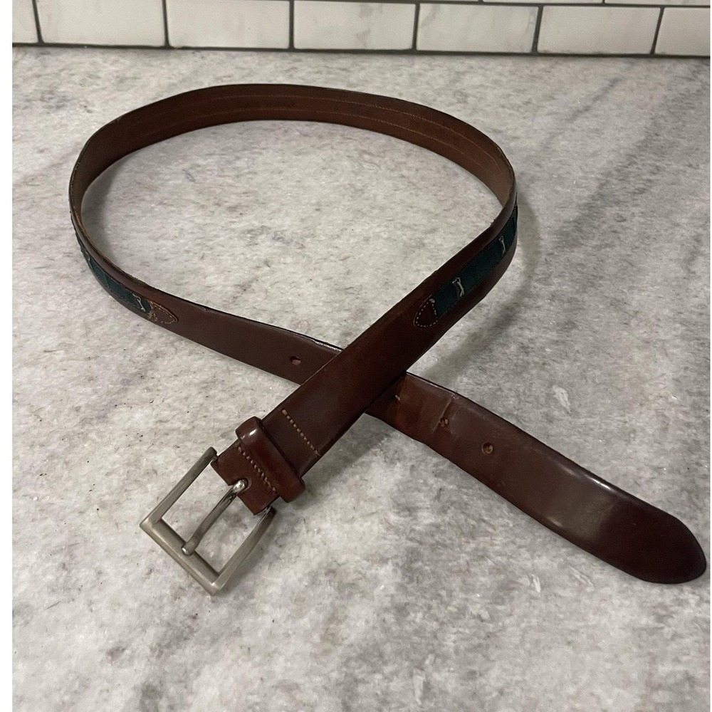 PCA Golf Belt Mens 40 Brown Leather Green Ribbon Made Italy Logo